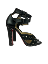 Christian Louboutin Studded Heels Decodame 120 Suede and Patent in Black, Size 36.5 EU/6 US