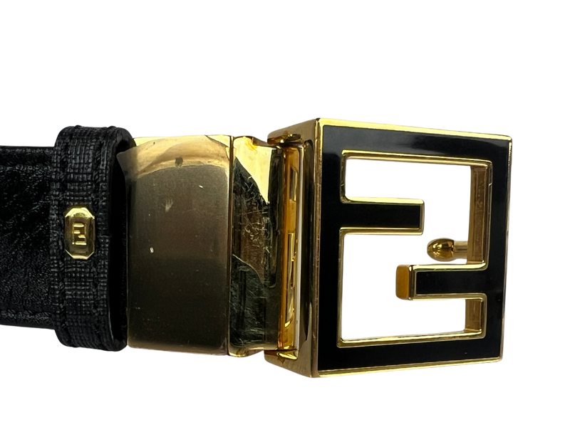 Fendi Men's Reversible Black or Black Logo Leather Belt, Size 95 cm/37.5 in