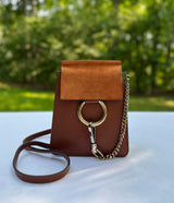 Chloe Calfskin Leather and Suede Faye Bracelet Small in Tobacco Brown