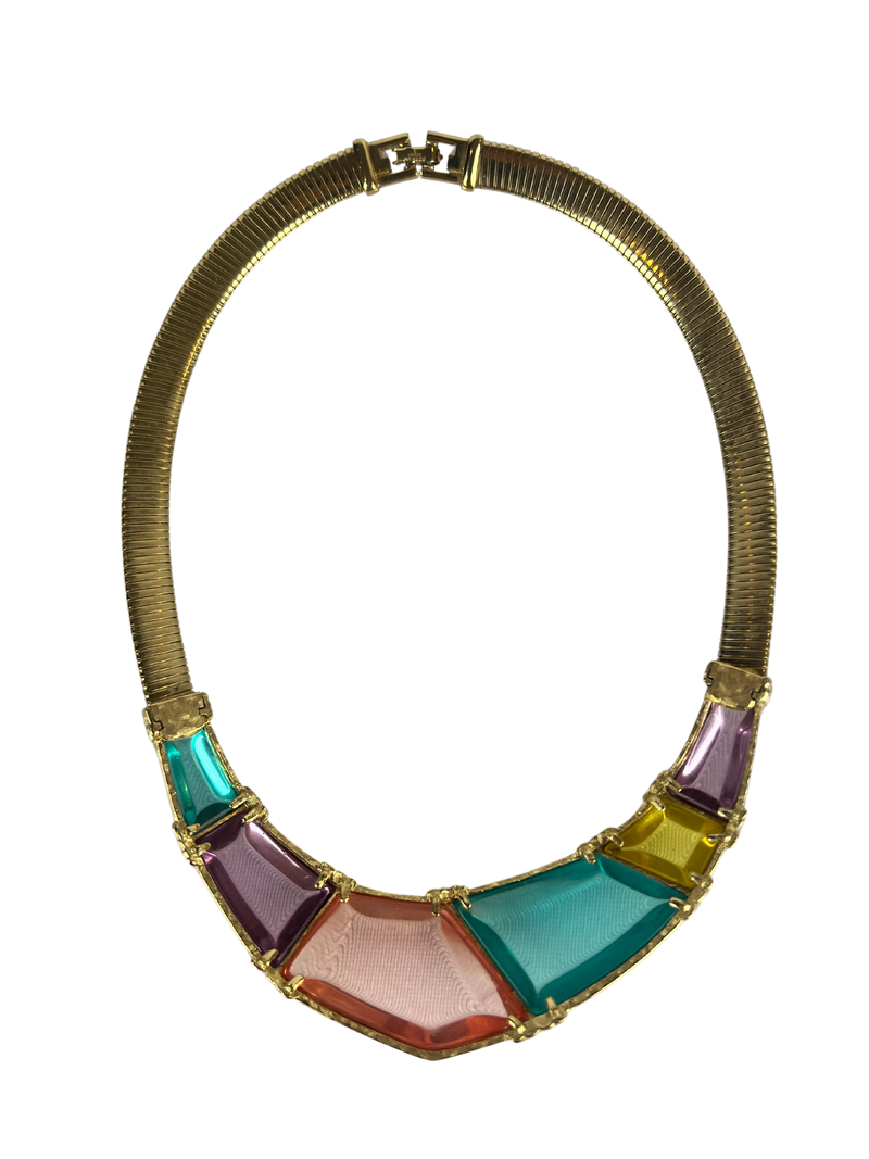 Givenchy Vintage 80s Gold Plated Soft Pastel Chunky Collar Necklace