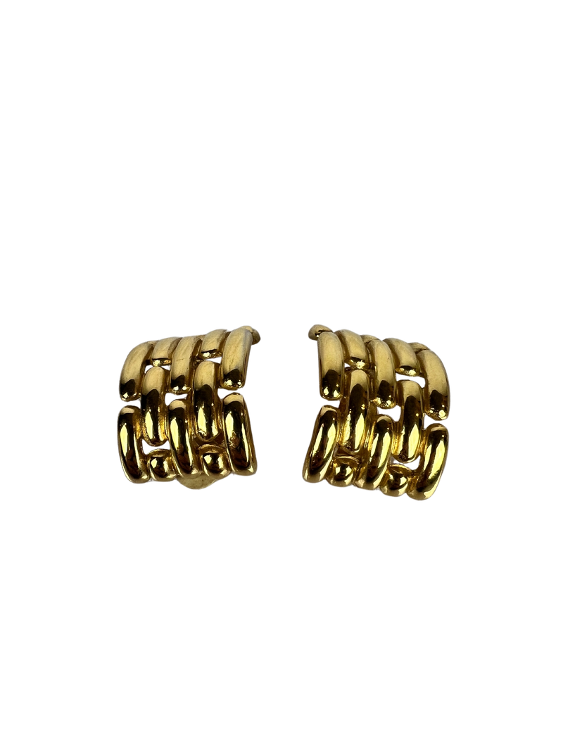 Givenchy Vintage Clip-on Gold-tone Basket Weave Earrings Signed Paris New York