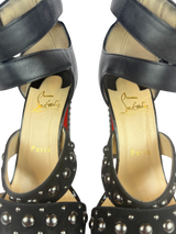 Christian Louboutin Studded Heels Decodame 120 Suede and Patent in Black, Size 36.5 EU/6 US