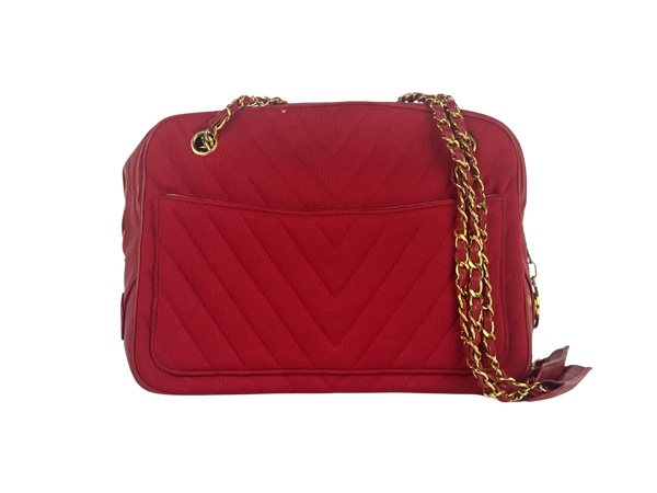 Chanel Knit and Leather Chevron Crossbody in Red
