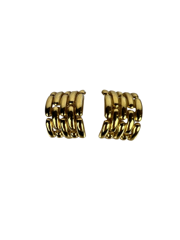 Givenchy Vintage Clip-on Gold-tone Basket Weave Earrings Signed Paris New York