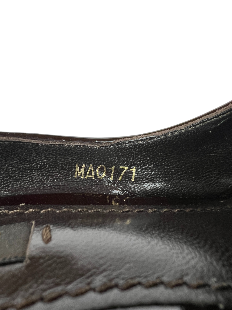 Louis Vuitton Monogram Leather Patent Bow Accent Platform Pumps, Size 35.5 EU/5.5 US