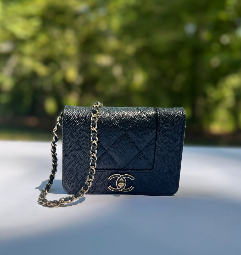 Chanel, Black Quilted Caviar Leather Timeless Double Fla…