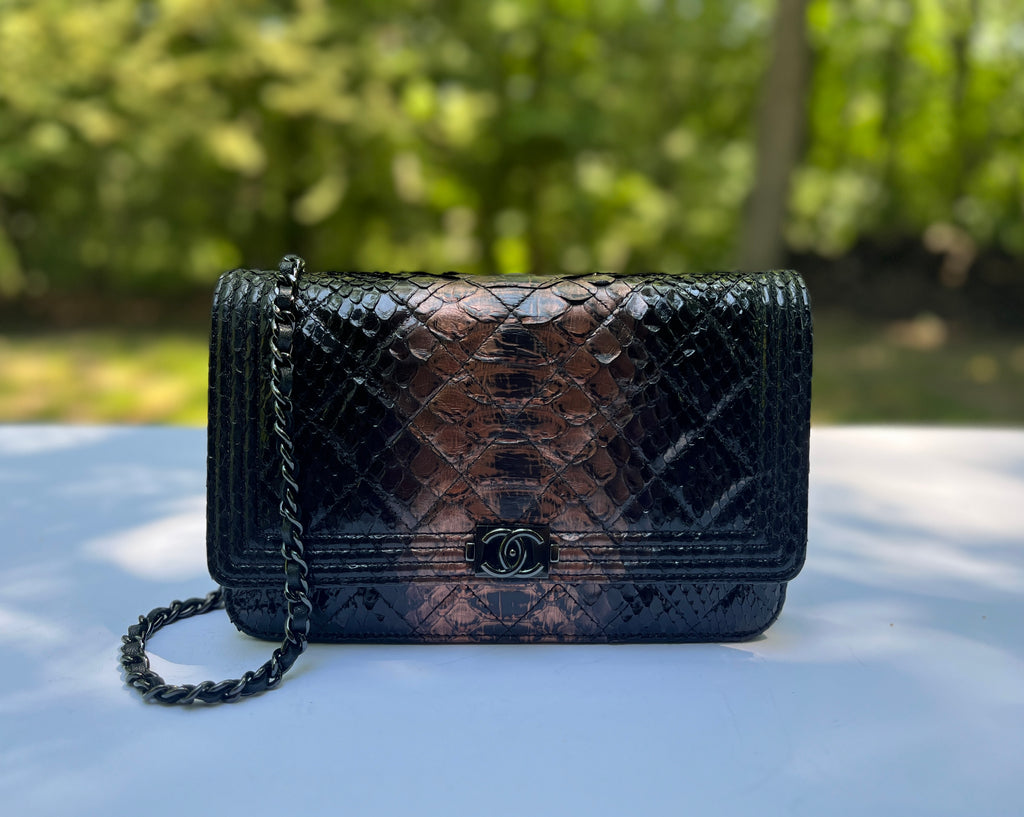 Chanel Python Wallet on Chain WOC in Black Chicago Consignment