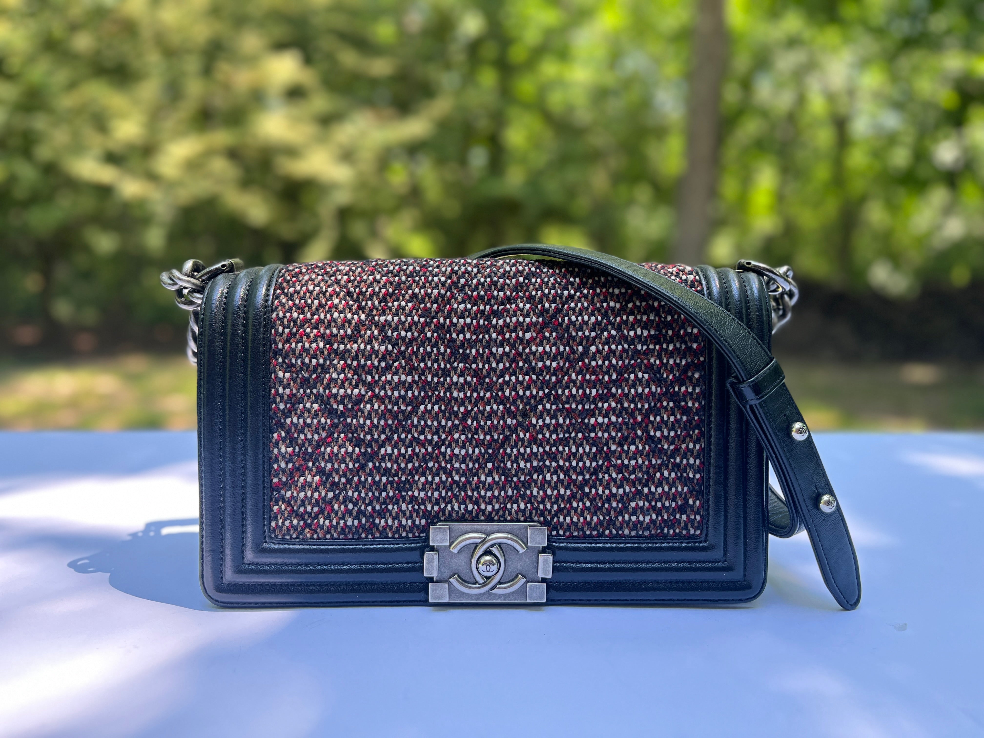 Chanel Red Tweed Medium Classic Double Flap Bag Ruthenium Hardware, 2021