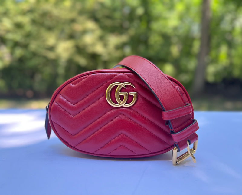 Gucci Quilted Leather GG Marmont Belt Bag in Red 85/34