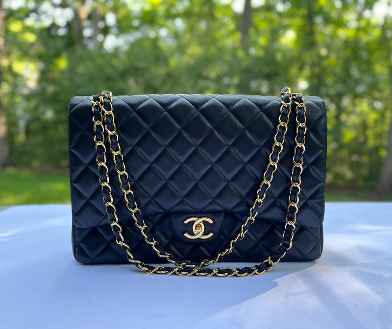 Chanel Dark Green Quilted Caviar Maxi Classic Double Flap Bag