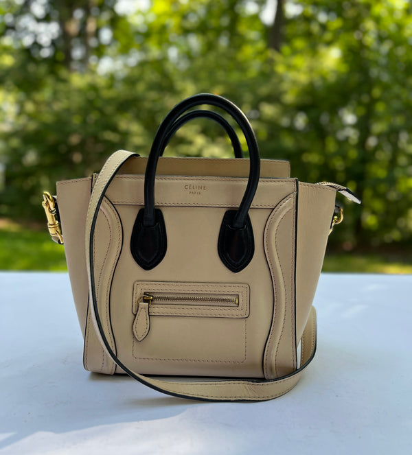 Celine Calfskin Leather Nano Luggage in Beige