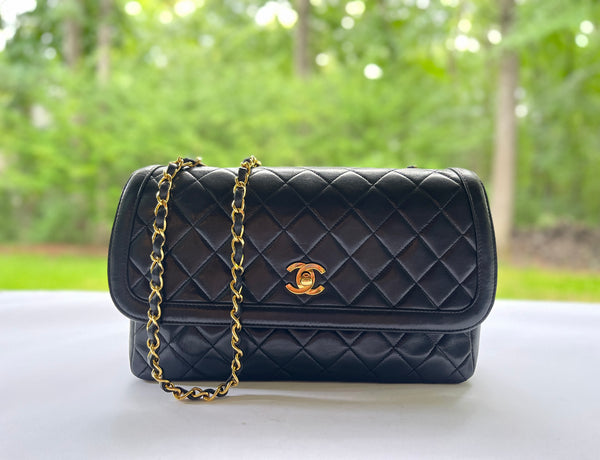Chanel Quilted Lambskin Leather Matelasse Single Flap Medium in Black