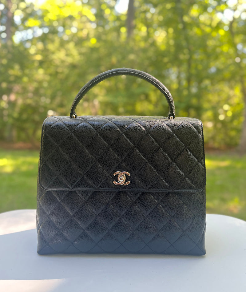 Chanel Black Quilted Caviar Medium Coco Top Handle Flap Bag Chanel