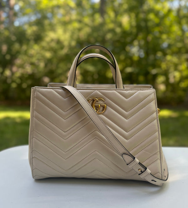 Gucci Quilted Matelasse Leather Marmont 2.0 Small in Off White