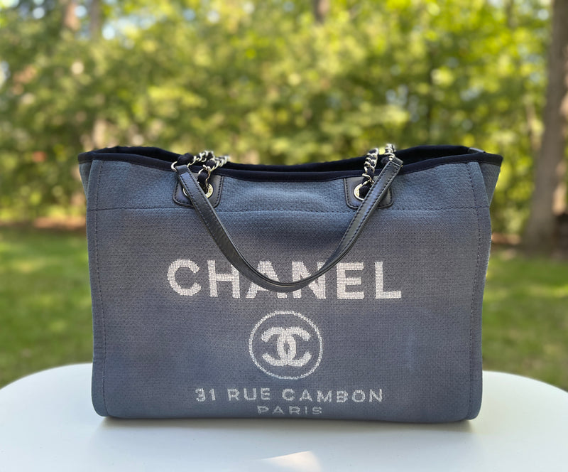 Chanel Canvas Deauville Line with Chain Tote Medium in Blue