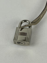 Hermes Clemence Leather Clochette, Silver Lock with Two Keys in Neutral