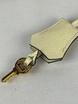 Hermes Epsom Leather Clochette, Silver Lock with One Gold Key in Cream