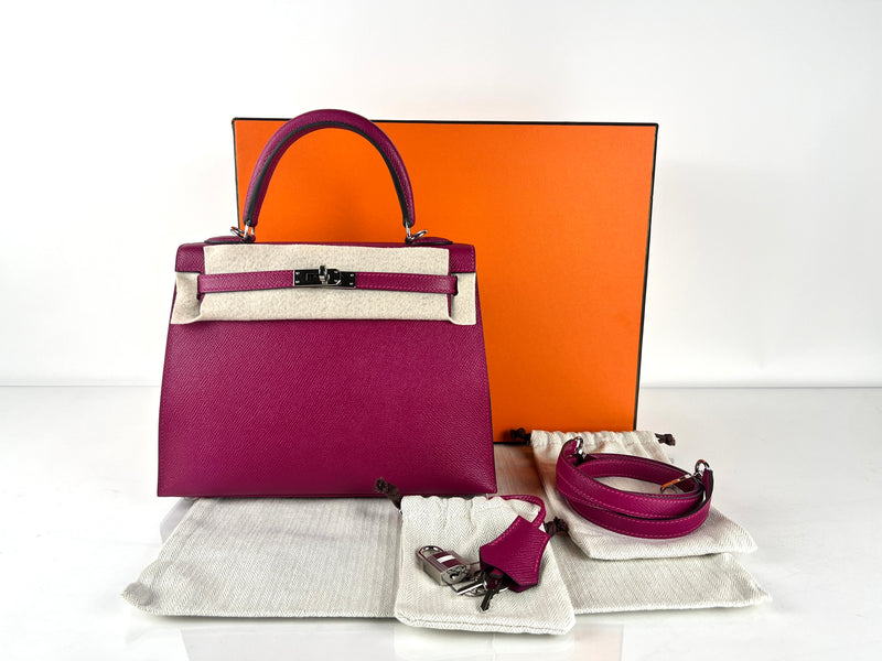 Hermes Epsom Leather Kelly 25 with Palladium Hardware in Magnolia