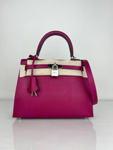 Hermes Epsom Leather Kelly 25 with Palladium Hardware in Magnolia