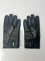 Hermes Crocodile/Lambskin Leather Gloves Mens 8.5 in Matte Black and Cashmere Interior