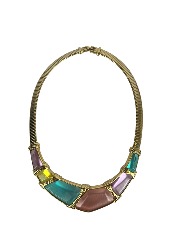 Givenchy Vintage 80s Gold Plated Soft Pastel Chunky Collar Necklace