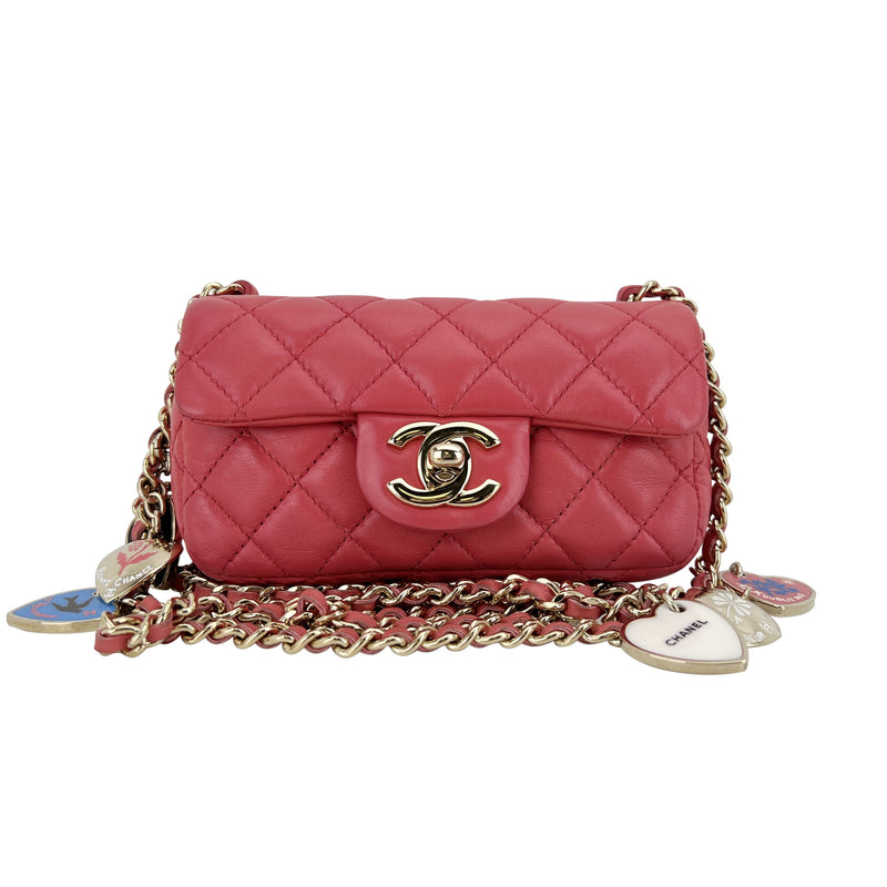 Chanel Pink Mini Flap Bag Quilted Patent Leather Rectangular Crossbody