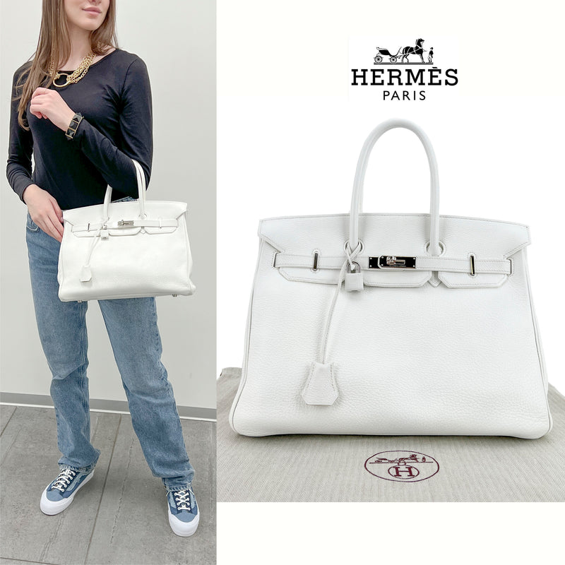 Hermes Clemence Leather Birkin 35 in White with Palladium HW – Chicago  Consignment