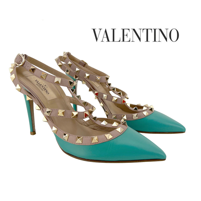 Valentino Leather Rockstud Pumps in Turquoise Size 37