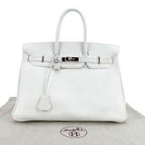 Hermes Clemence Leather Birkin 35 in White with SHW