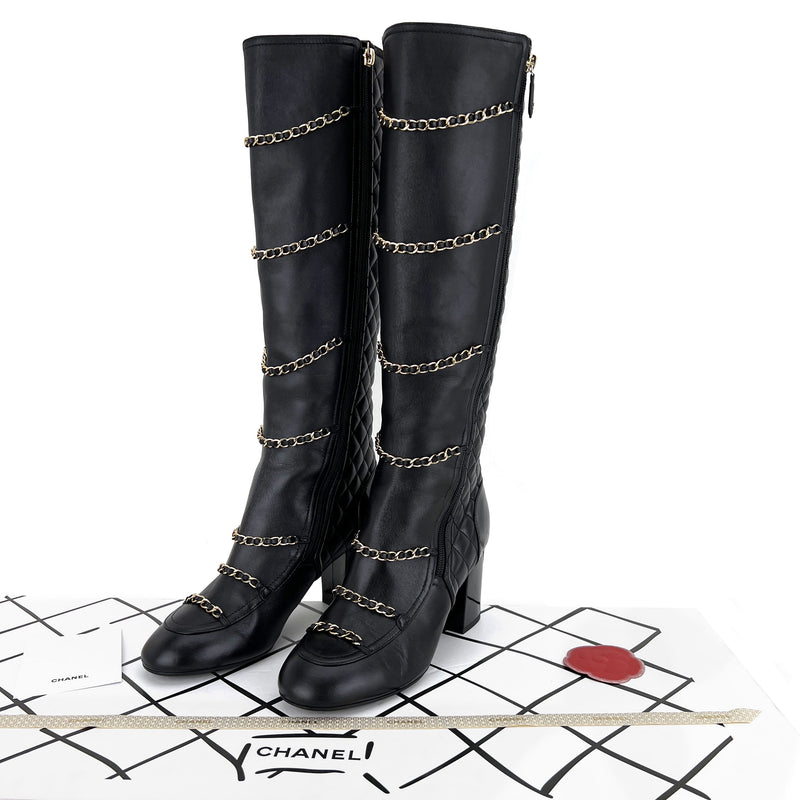 Chanel Patent Leather Heel Chain Boots