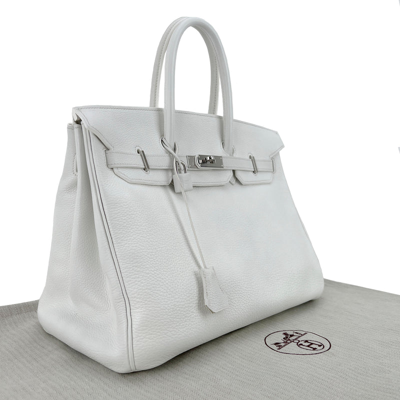 Hermes Birkin 35 Bag White Clemence Leather with Palladium