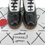 Chanel Leather Chain Around Lace Up Combat Boots in White and Black Size 37.5