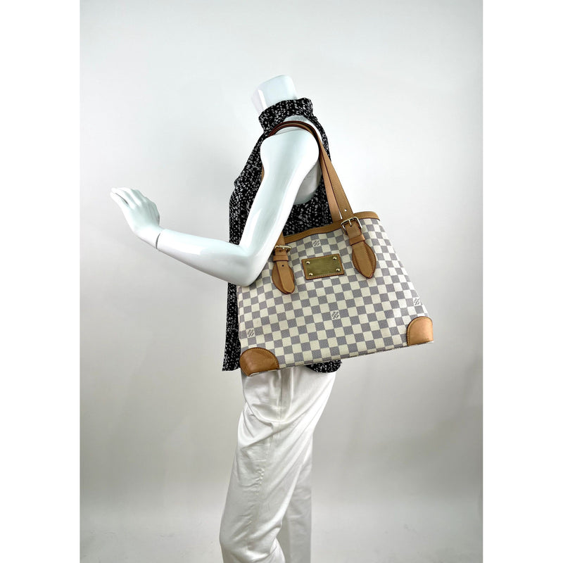Authentic Louis Vuitton Damier Azur Hampstead MM Tote Bag N51206