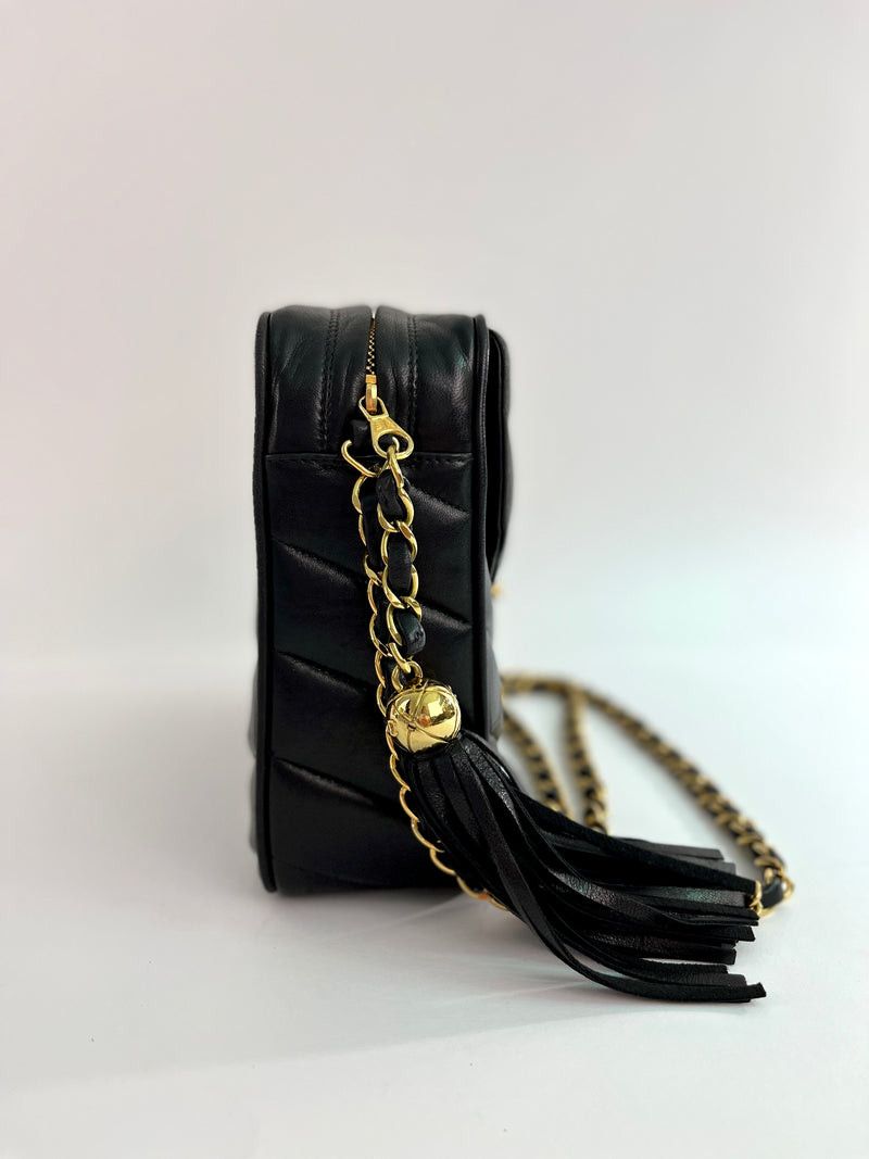 CHANEL Lambskin Leather CC Bias Stitch in Black