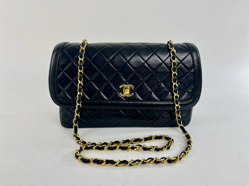 Chanel Quilted Lambskin Leather Matelasse Single Flap Medium in Black