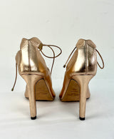 Jimmy Choo Leather Blake Sandal Heels in Rose Gold Metallic Size 9/39.5
