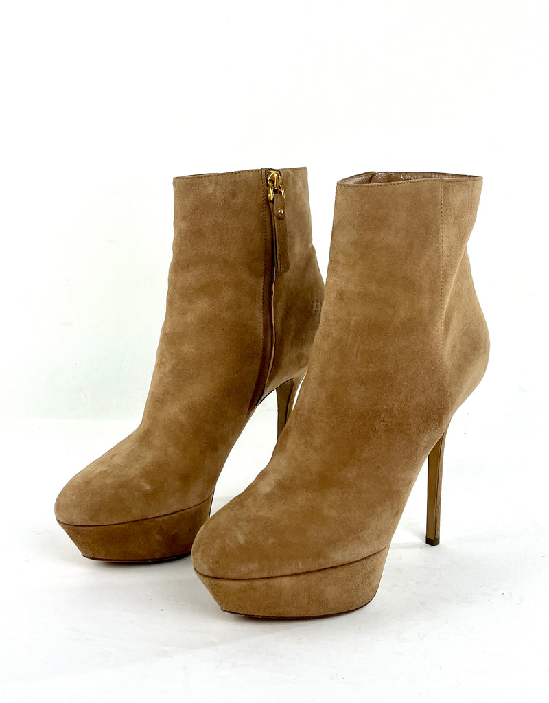 Victorian Open Front Low Heeled Ankle Boots for Women - Beige