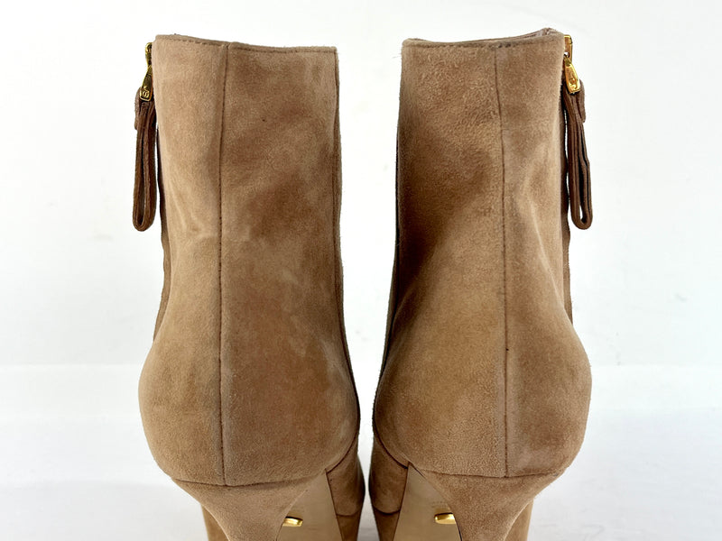 Sergio Rossi Suede Platform Ankle Boots with Stiletto Heels in Beige Size 39.5/9
