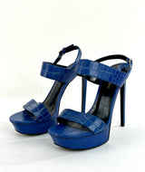 Saint Laurent Crocodile Leather Platform Heels in Blue Size 39.5/9