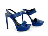 Saint Laurent Crocodile Leather Platform Heels in Blue Size 39.5/9