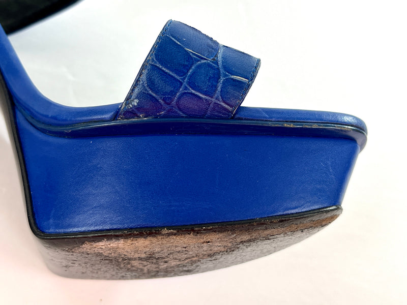 Saint Laurent Crocodile Leather Platform Heels in Blue Size 39.5/9