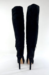 PRADA Suede Knee High Heeled Boots in Black Size 41/10.5