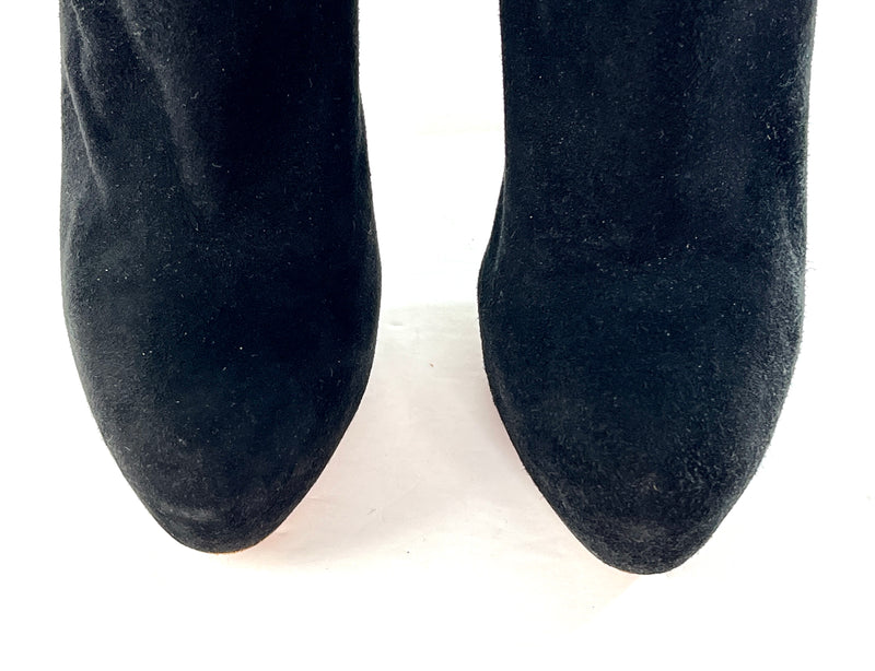 PRADA Suede Knee High Heeled Boots in Black Size 41/10.5