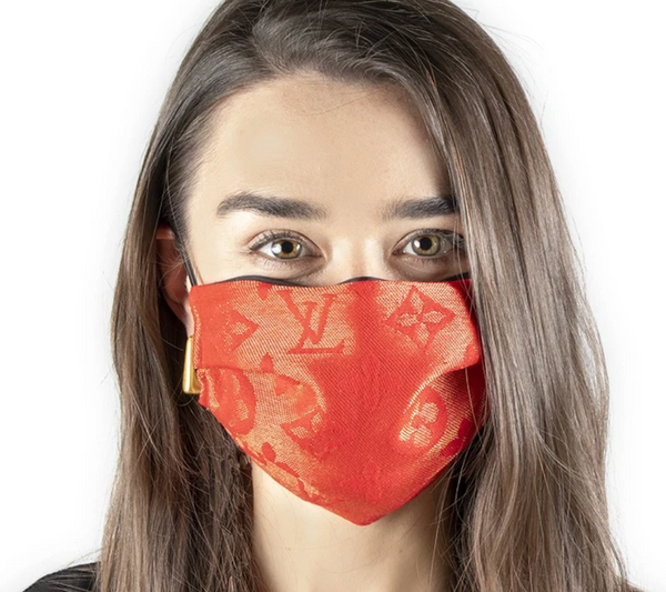 Louis Vuitton Upcycled Silk Scarf Face Mask in Red