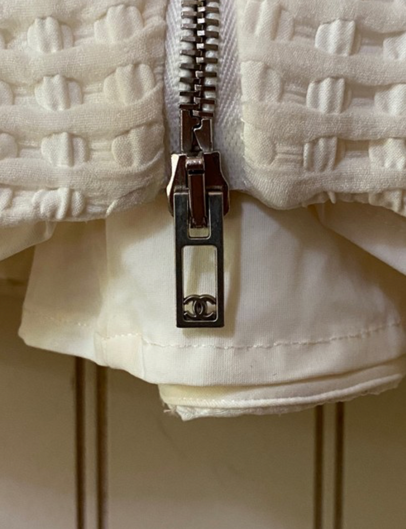 CHANEL Body Con Zipper Dress in White