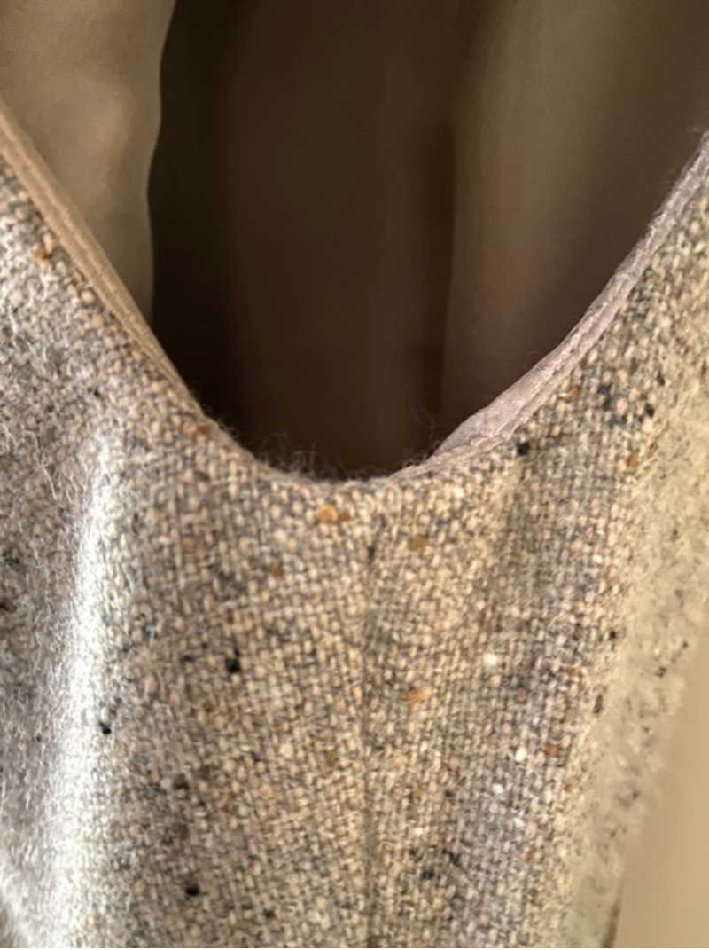 Chanel Tweed Sleeveless V Neck Wrap Dress in Ecru
