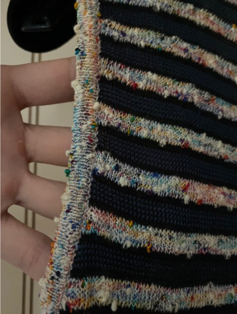 Chanel Fitted Striped Tweed Sleeveless V Neck Slip on Dress
