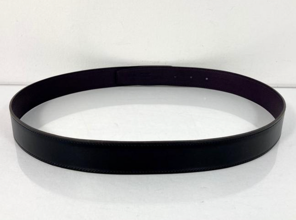 Hermes Reversible Pebbled Leather Belt in Black and Dark Purple