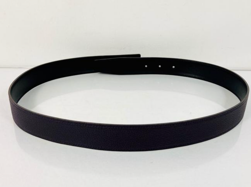 Hermes Reversible Pebbled Leather Belt in Black and Dark Purple