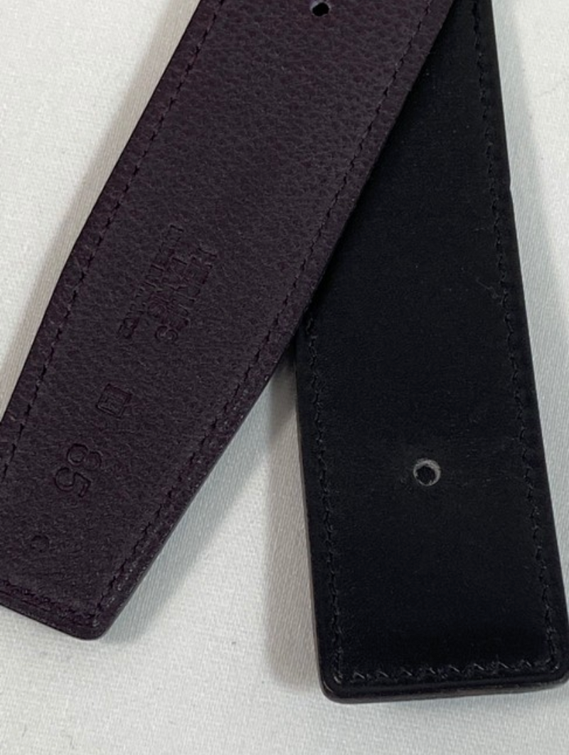 Hermes Reversible Pebbled Leather Belt in Black and Dark Purple